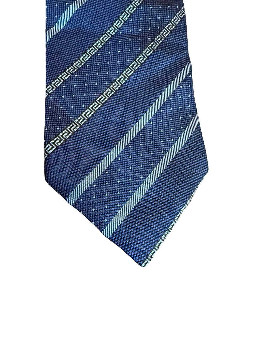Versace 100% Silk Blue Stripe Print Neck Tie Luxury Designer Work Office